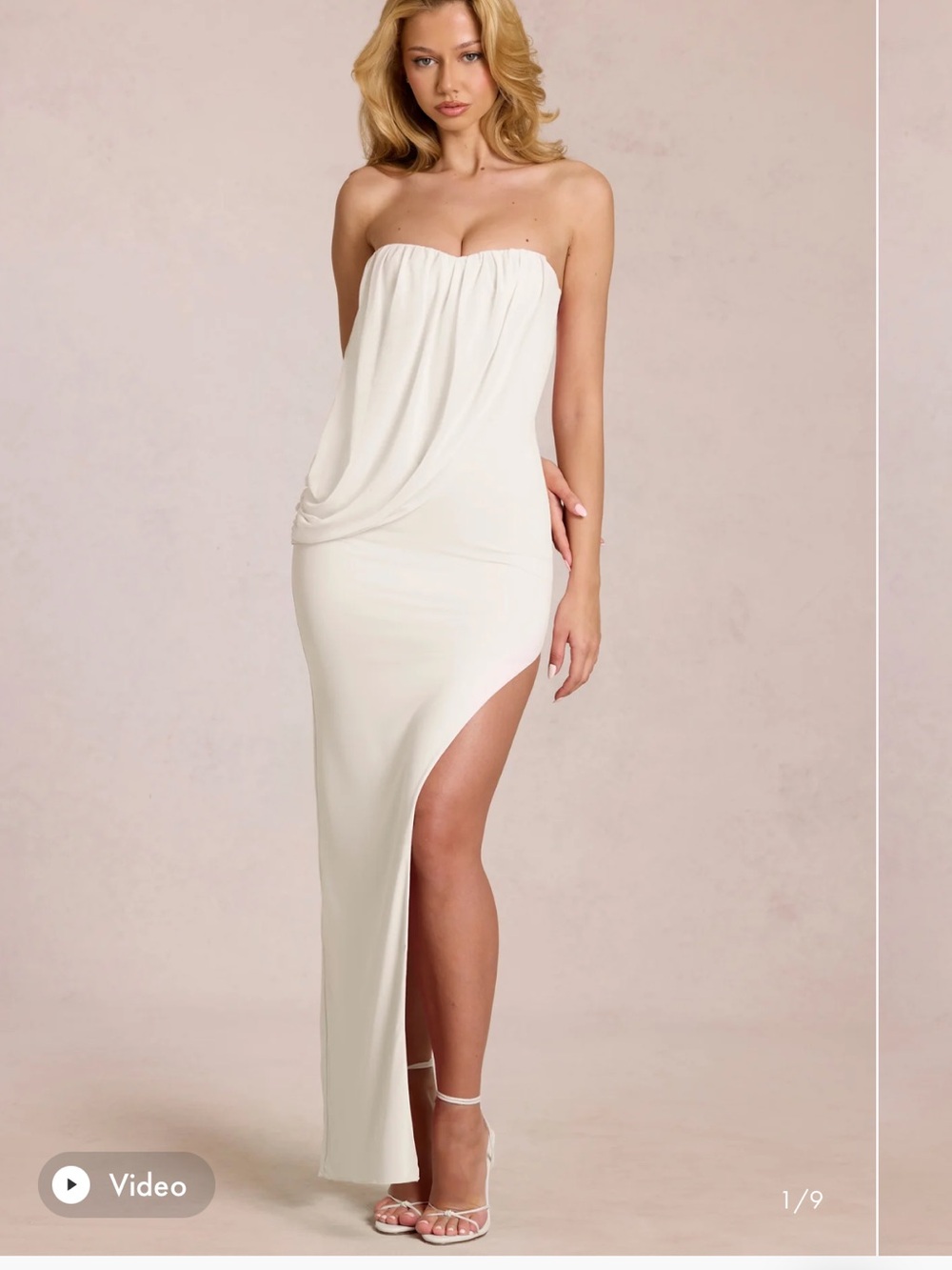 Oh Polly Caliane Bandeau Draped Maxi Dress in Pearl